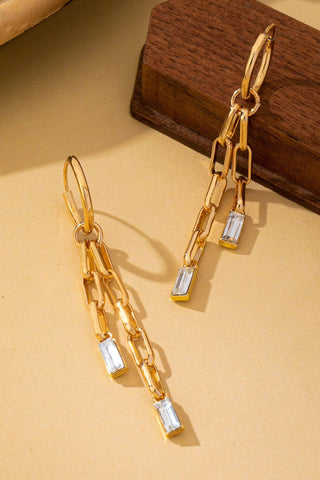 Paperclip Chain Glass Rhinestone Drop Earrings | 80E63144 | Swank Boutique