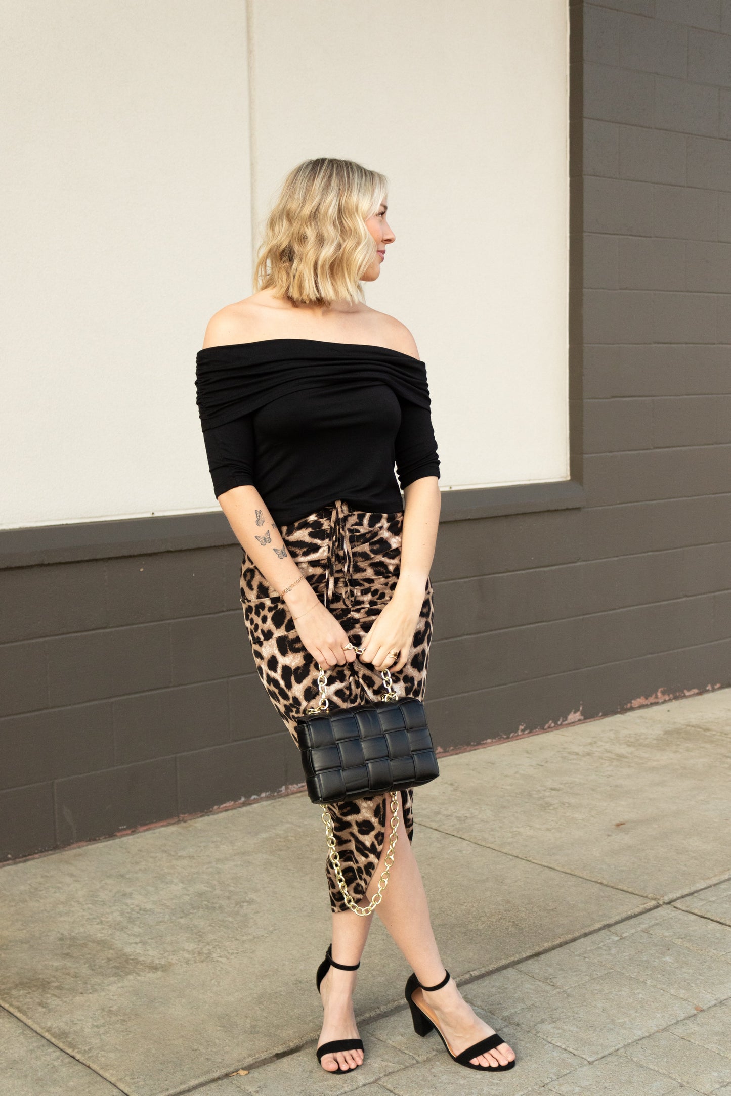 Ruching Leopard Skirt | Swank Boutique