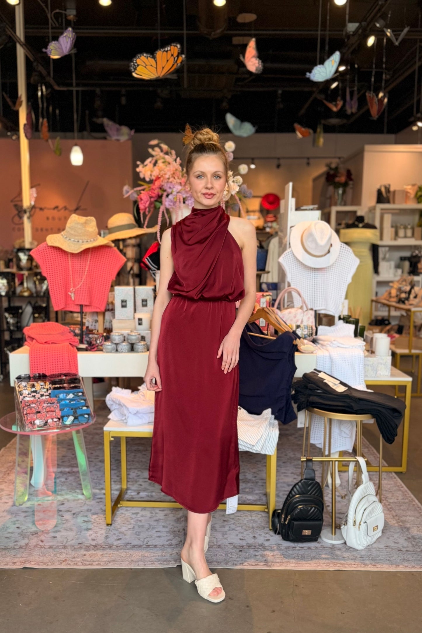 Monroe Halter Dress - Wine