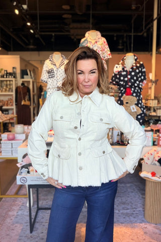 Washed Corduroy Peplum Jacket - Ivory