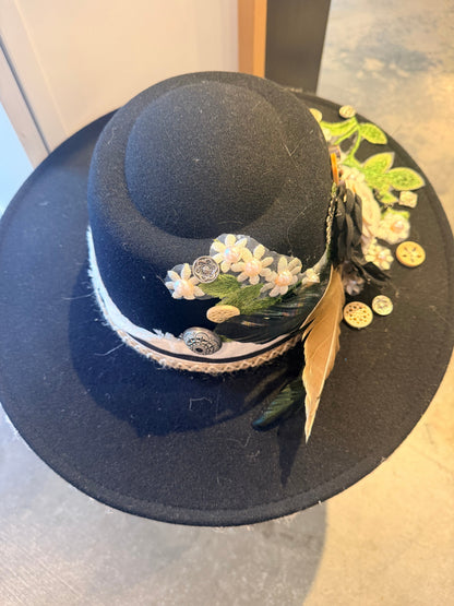 Embellished Hat - Beige Flowers (Copy) | Swank Boutique