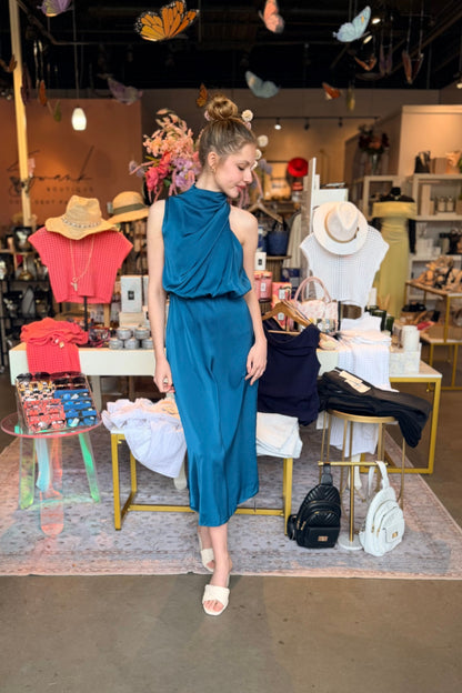 Monroe Halter Dress - Peacock Blue