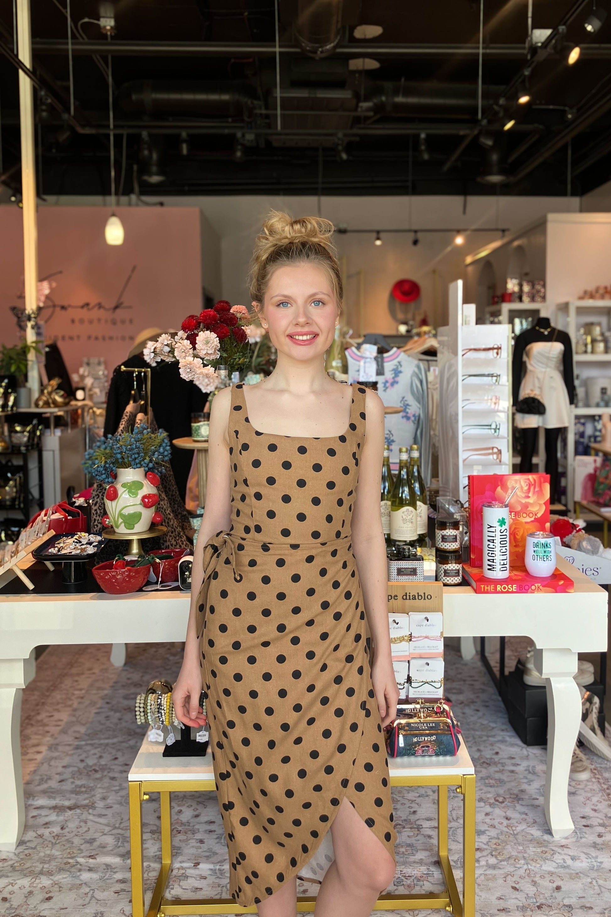 Mocha Polka Dot Dress | Swank Boutique
