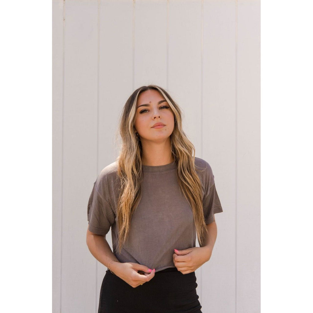 Madison Crop Tee - Charcoal | Swank Boutique