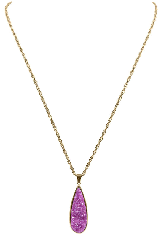 Druzy Collection -Blush Quartz Drop Necklace Gold | Swank Boutique