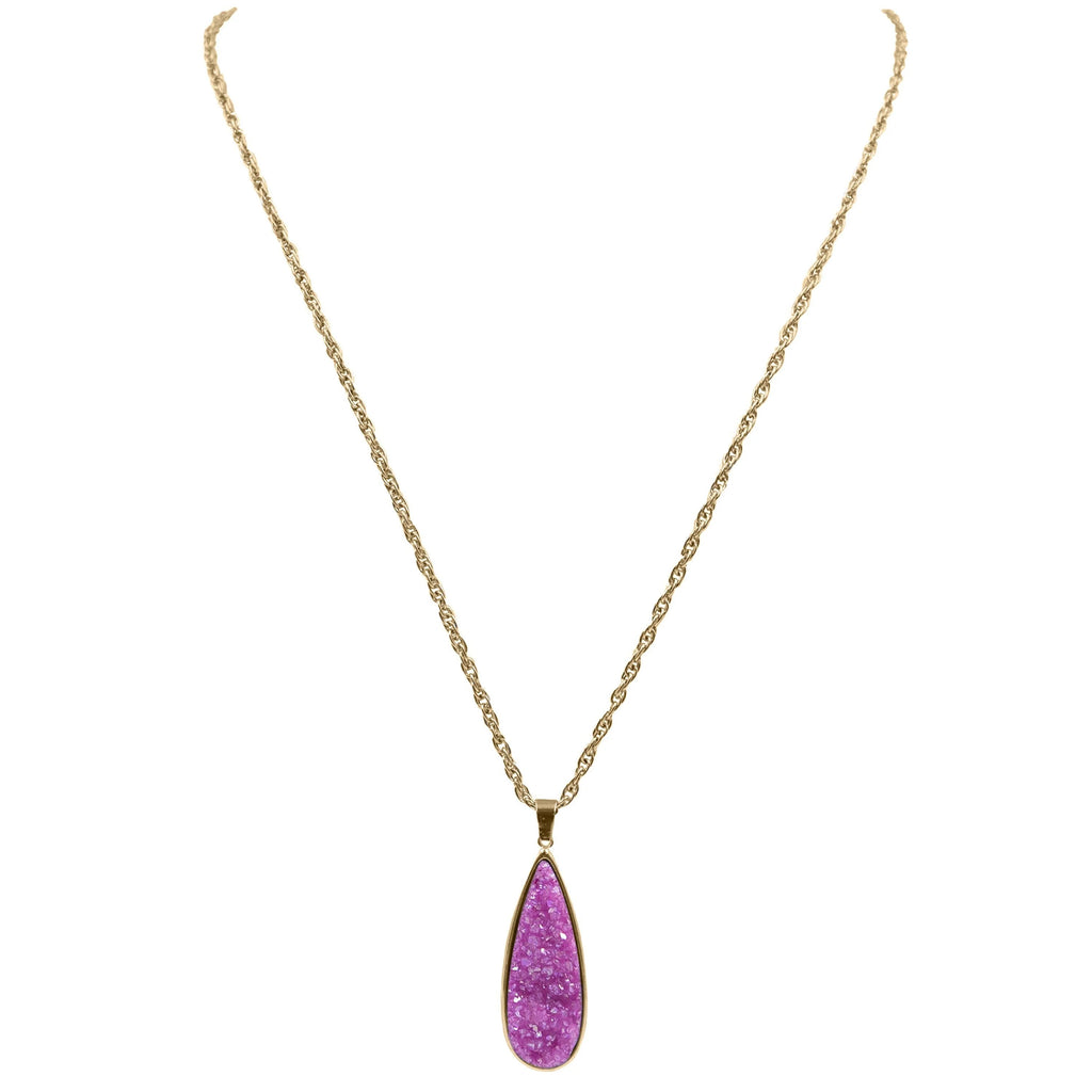 Druzy Collection -Blush Quartz Drop Necklace Gold | Swank Boutique