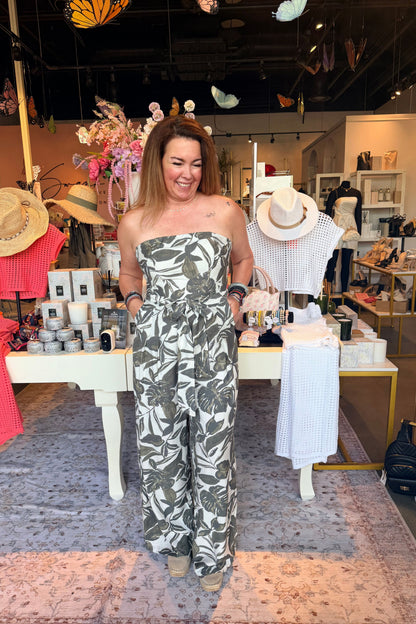 Swaying Palms Strapless Jumpsuit | Swank Boutique