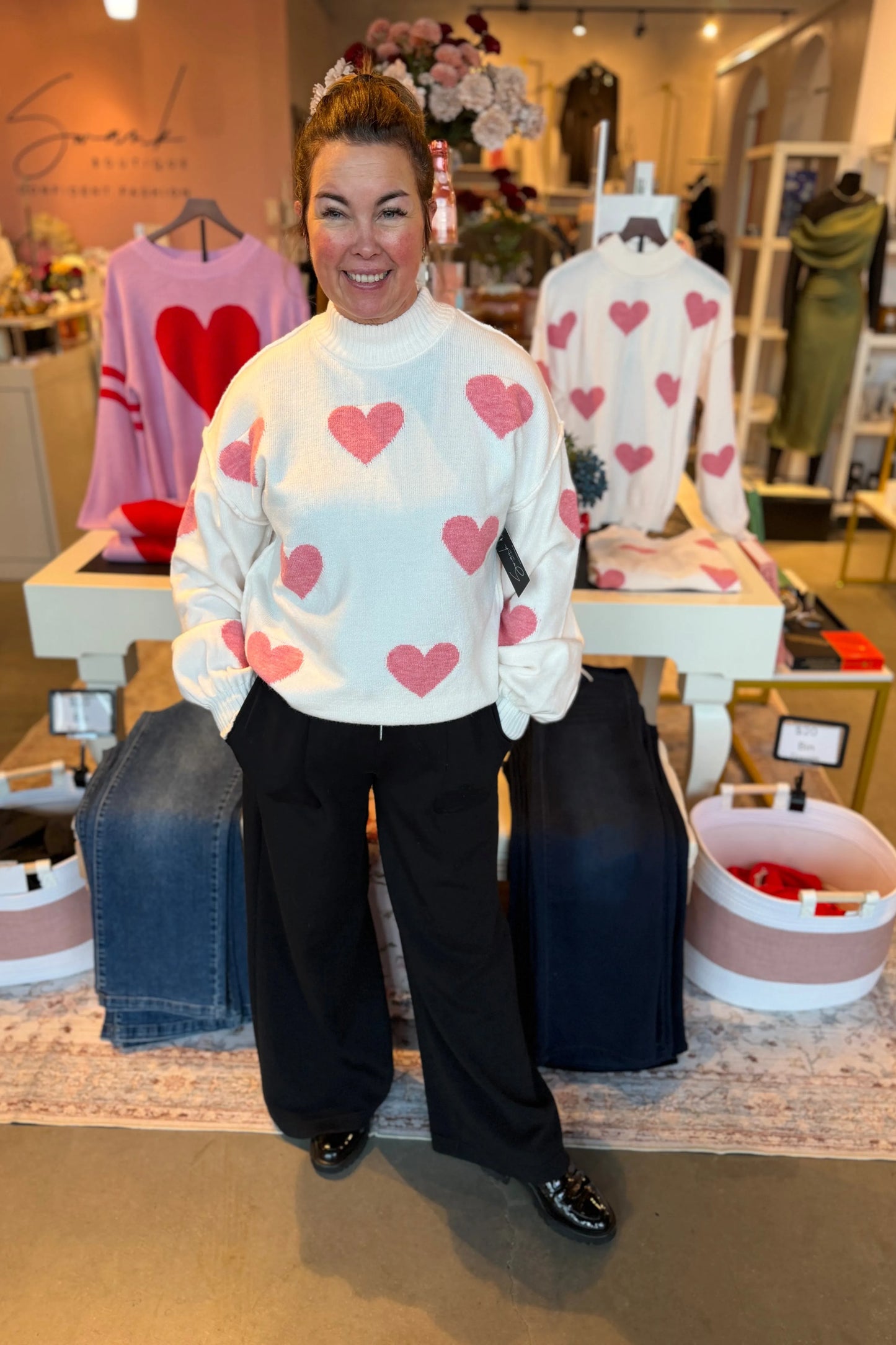 Pink Hearts Sweater | Swank Boutique