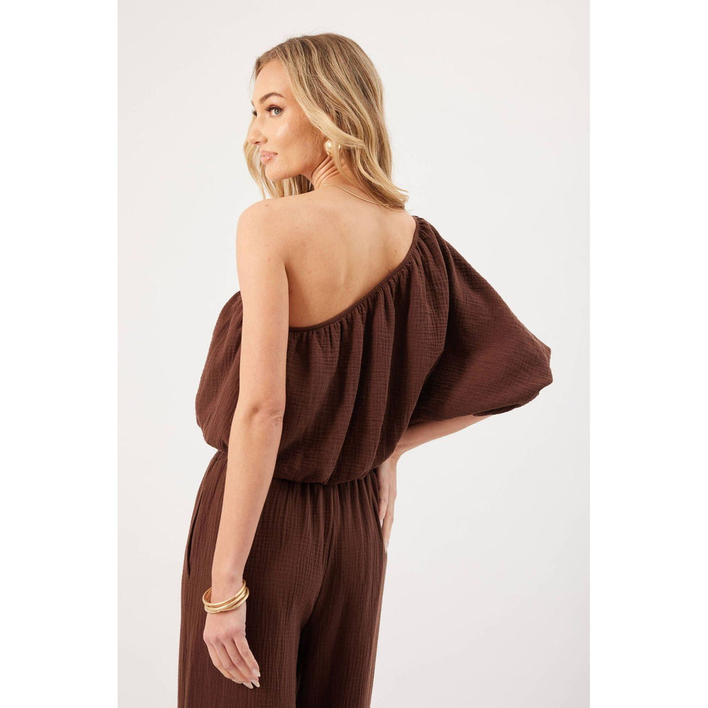 Lina Chocolate One Shoulder Top | Swank Boutique