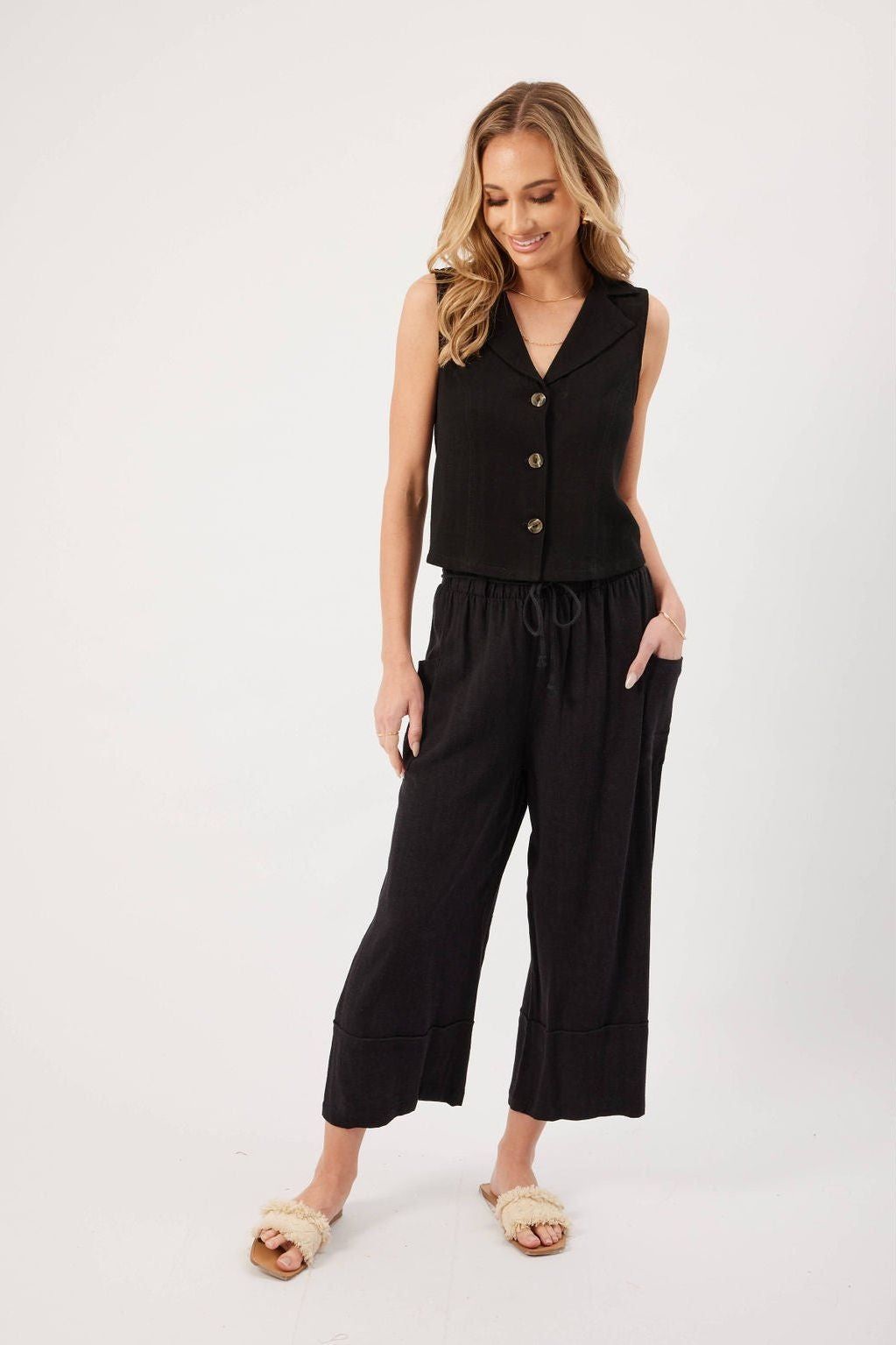 Cora Black Linen Pant | Swank Boutique