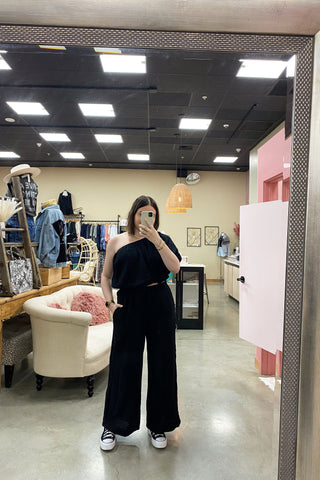 Lina Charcoal One Shoulder Top | Swank Boutique