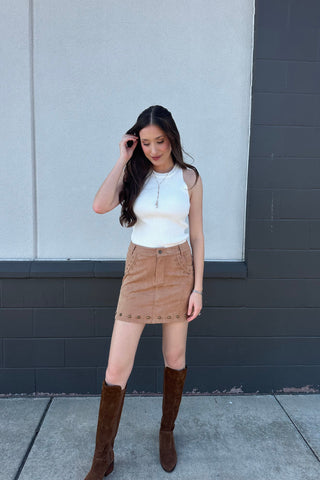 Suede Studded Mini Skirt | Swank Boutique