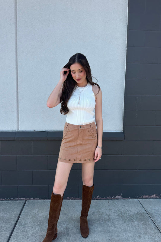 Suede Studded Mini Skirt | Swank Boutique