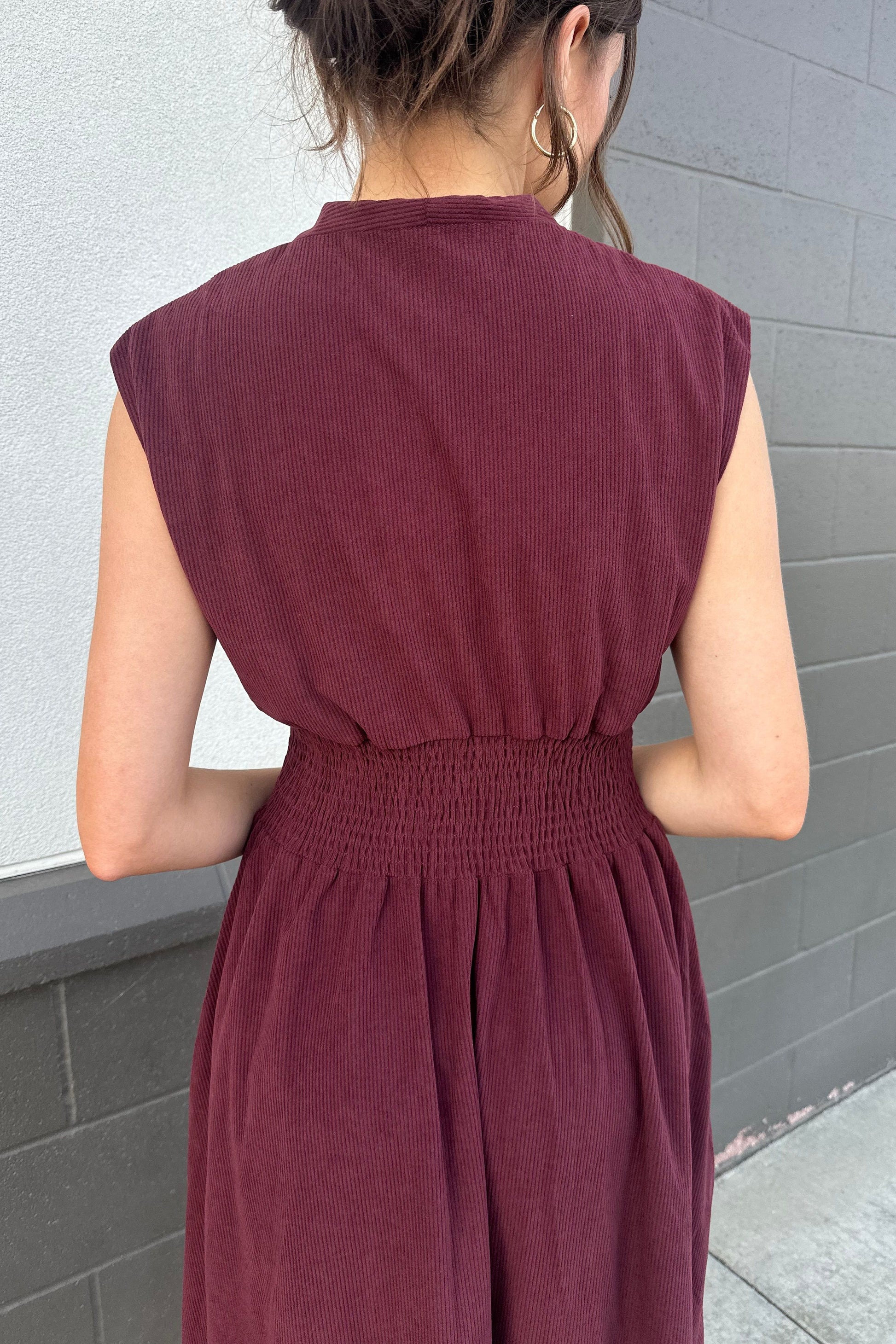 Annabelle Corduroy Dress - Wine | Swank Boutique