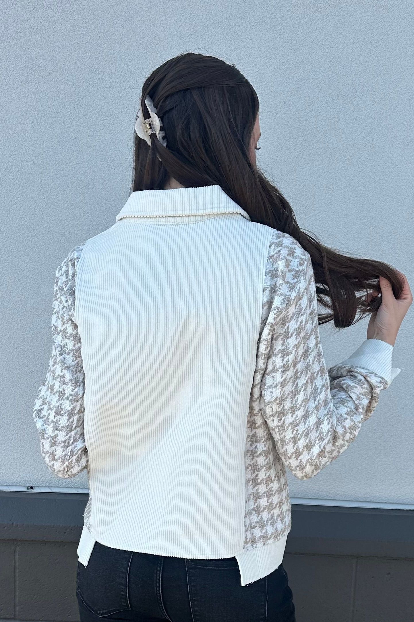 Houndstooth Sleeve Corduroy Jacket | Swank Boutique