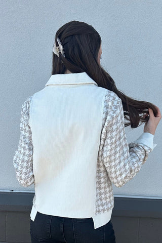 Houndstooth Sleeve Corduroy Jacket | Swank Boutique