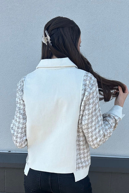 Houndstooth Sleeve Corduroy Jacket | Swank Boutique