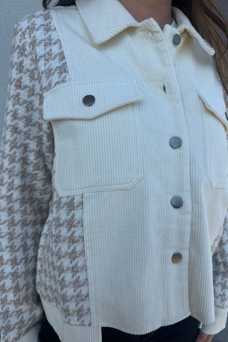 Houndstooth Sleeve Corduroy Jacket | Swank Boutique