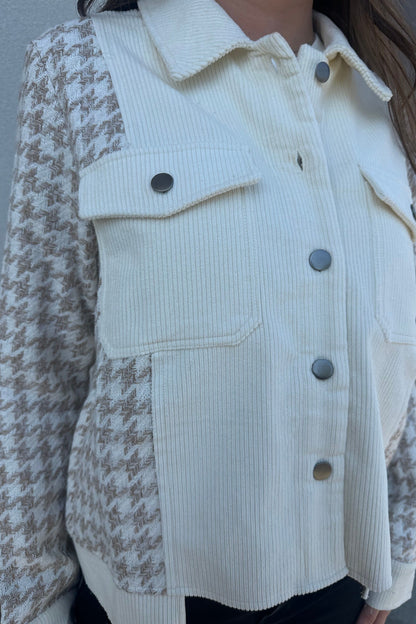 Houndstooth Sleeve Corduroy Jacket | Swank Boutique
