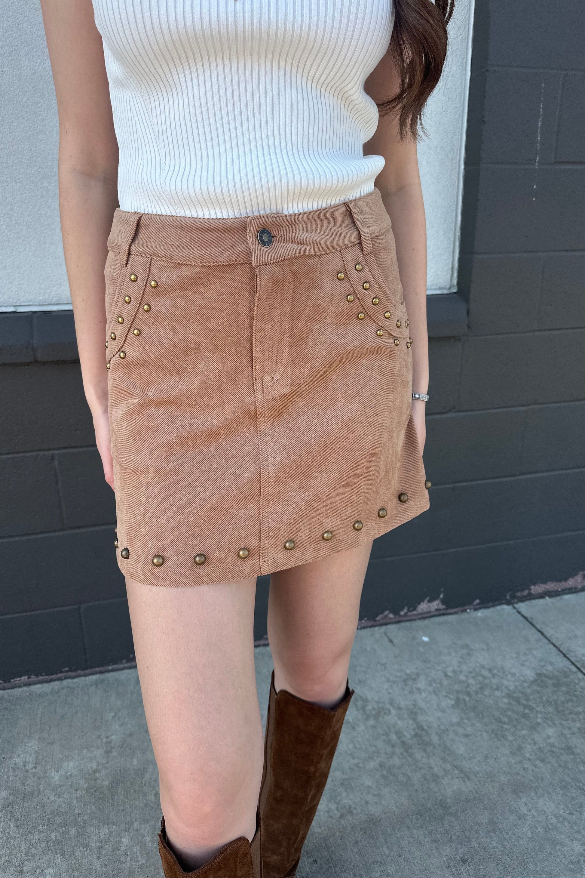 Suede Studded Mini Skirt | Swank Boutique