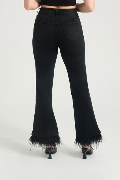 Feather Trimmed Jeans | Swank Boutique