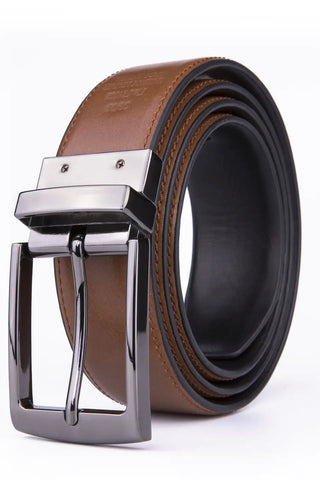 Men's Comfortable Classic Reversible Belt - Brushed Silver Buckle (Copy) | Swank Boutique