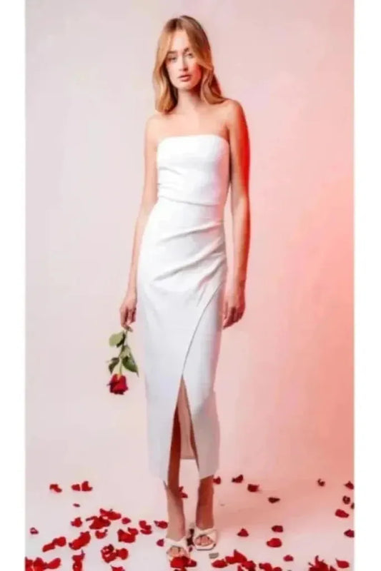 Addilyn Cocktail Midi Dress - White | Swank Boutique