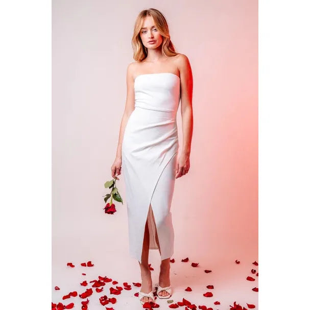 Addilyn Cocktail Midi Dress - White | Swank Boutique