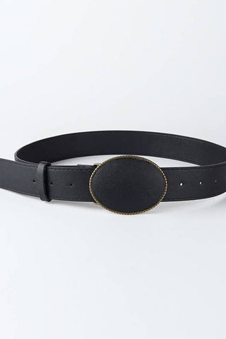 Western Oval Buckle Faux Leather & Leopard Belt | 40BT660 | Swank Boutique