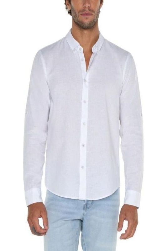 Aiden Convertible Sleeve Button-Up - White | Swank Boutique