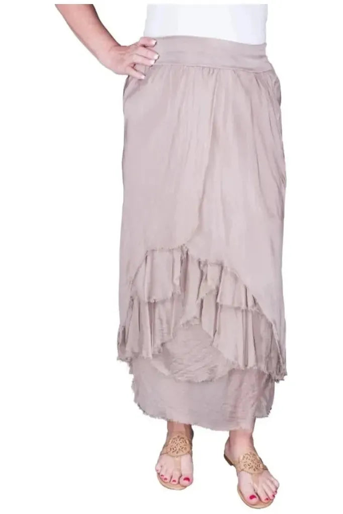 Anna Silk Cha Cha Skirt - Taupe | Swank Boutique