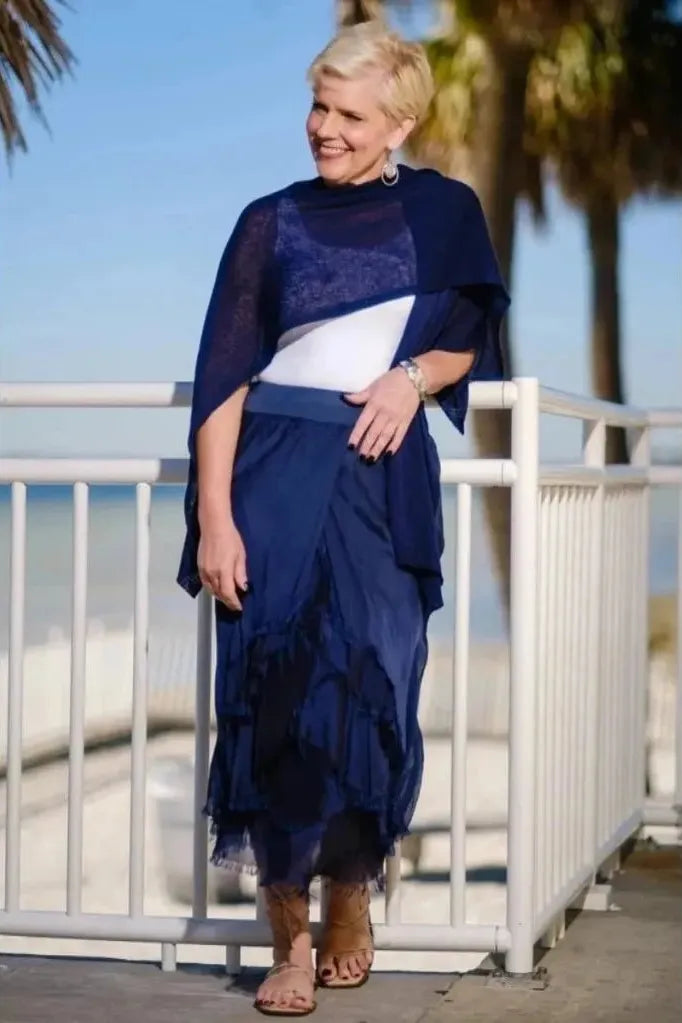 Anna Silk Cha Cha Skirt - Navy Blue | Swank Boutique