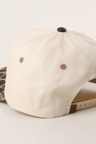 Two Tone Leopard Printed Canvas Trucker Hat | Swank Boutique
