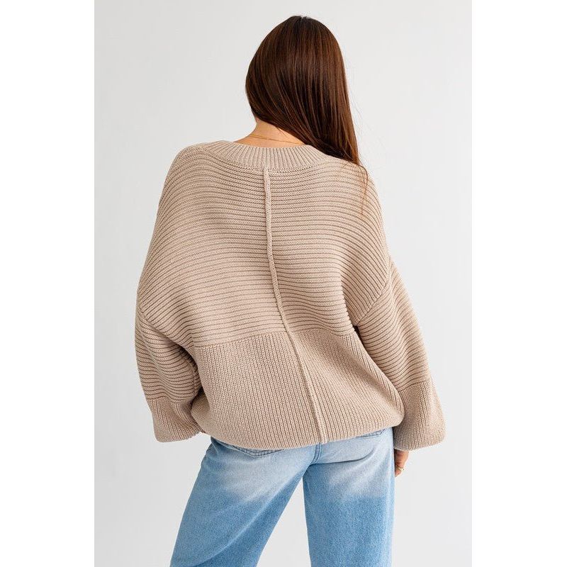 Ribbed Knitted Sweater - Beige | Swank Boutique