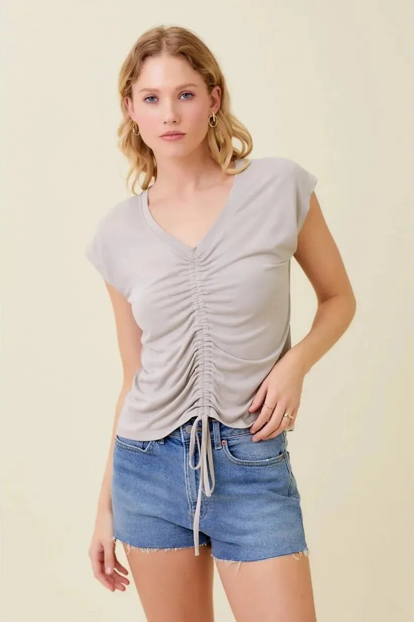 Tina Front Ruched Top Light Grey | Swank Boutique