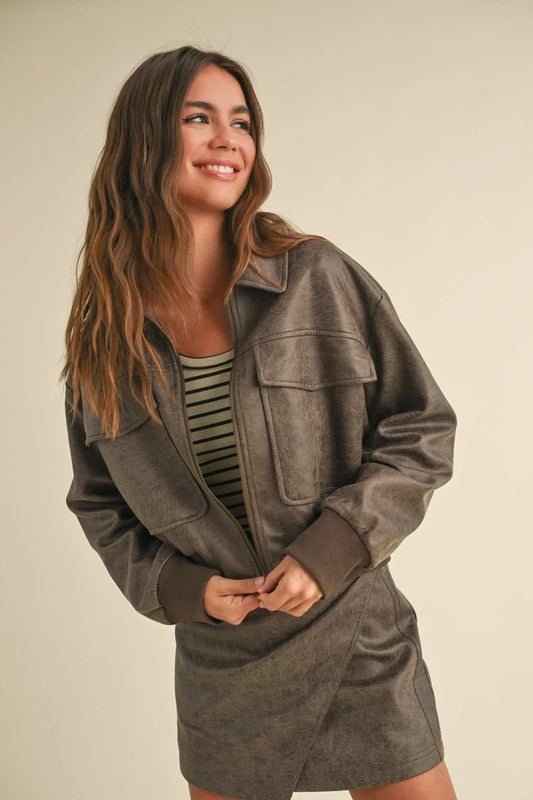 Brown Bomber Jacket | Swank Boutique