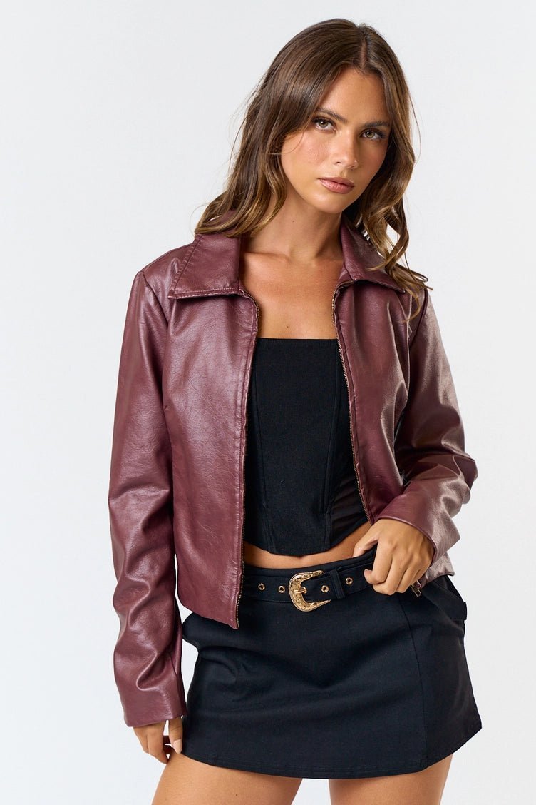 Burgundy Leather Jacket | Swank Boutique