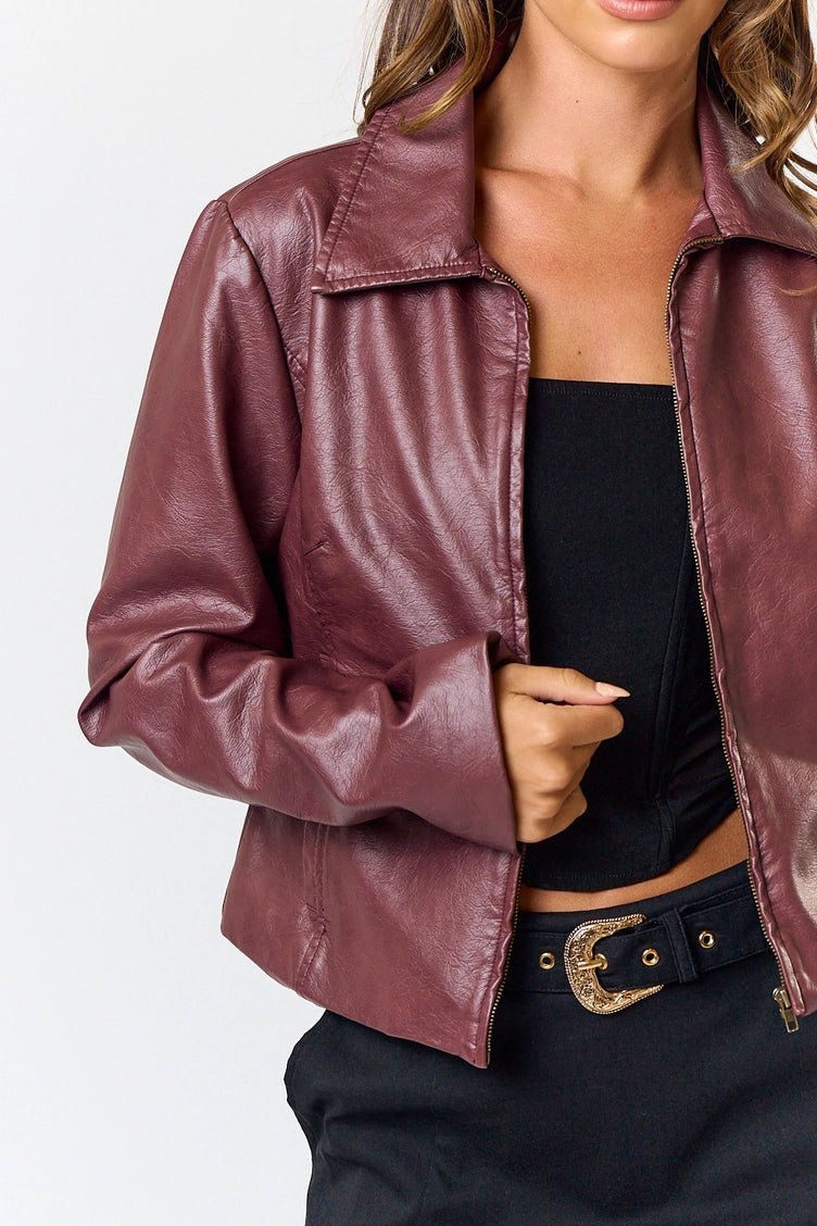 Burgundy Leather Jacket | Swank Boutique