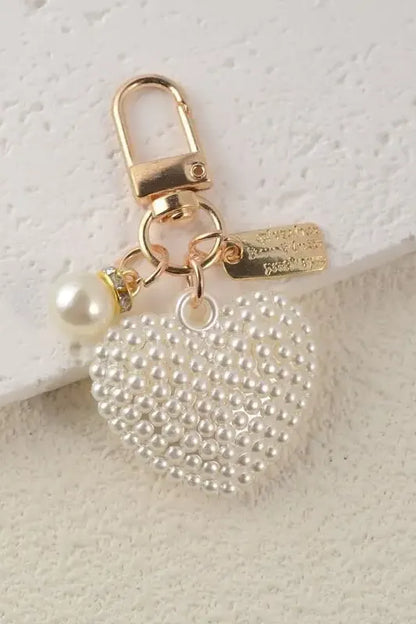 Puffed Pearl Heart Bag Charm | Swank Boutique