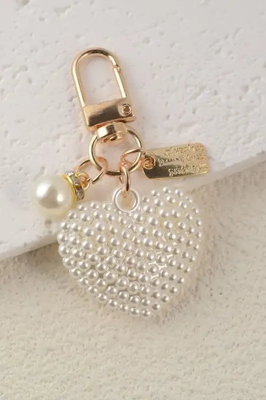 Puffed Pearl Heart Bag Charm | Swank Boutique