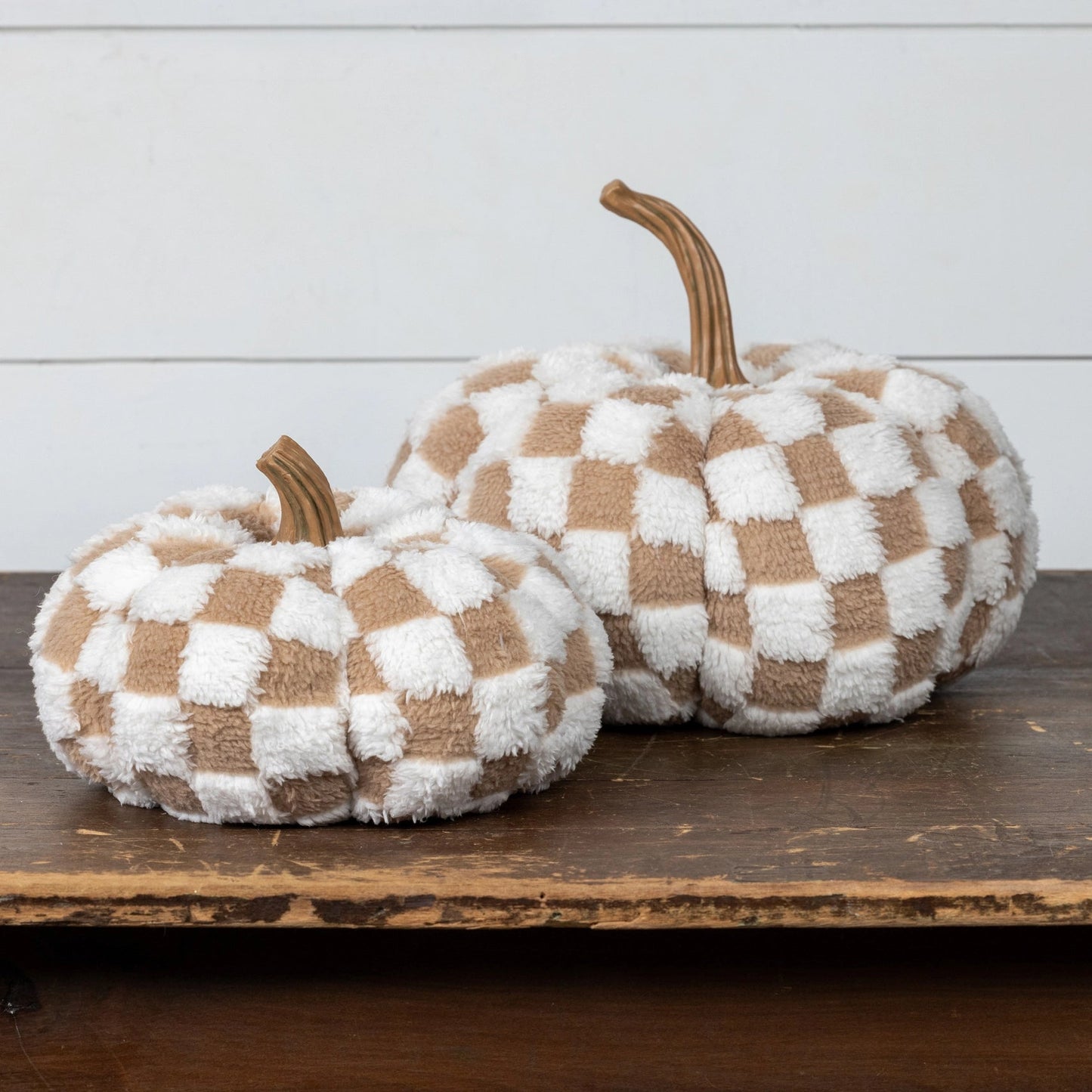 Brown & Cream Checkered Pumpkin | Swank Boutique