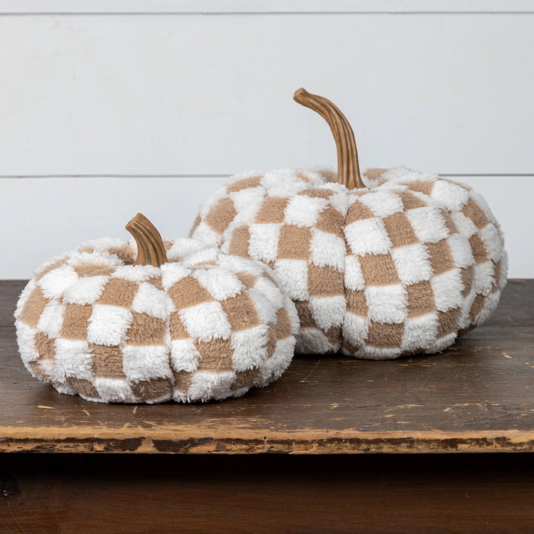Brown & Cream Checkered Pumpkin | Swank Boutique