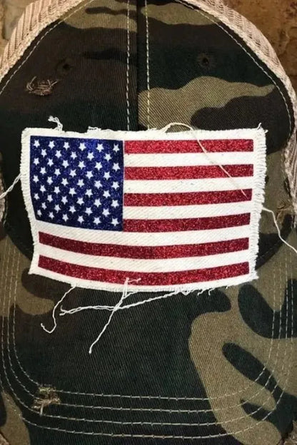 American Flag Glitter Hat - Camo | Swank Boutique