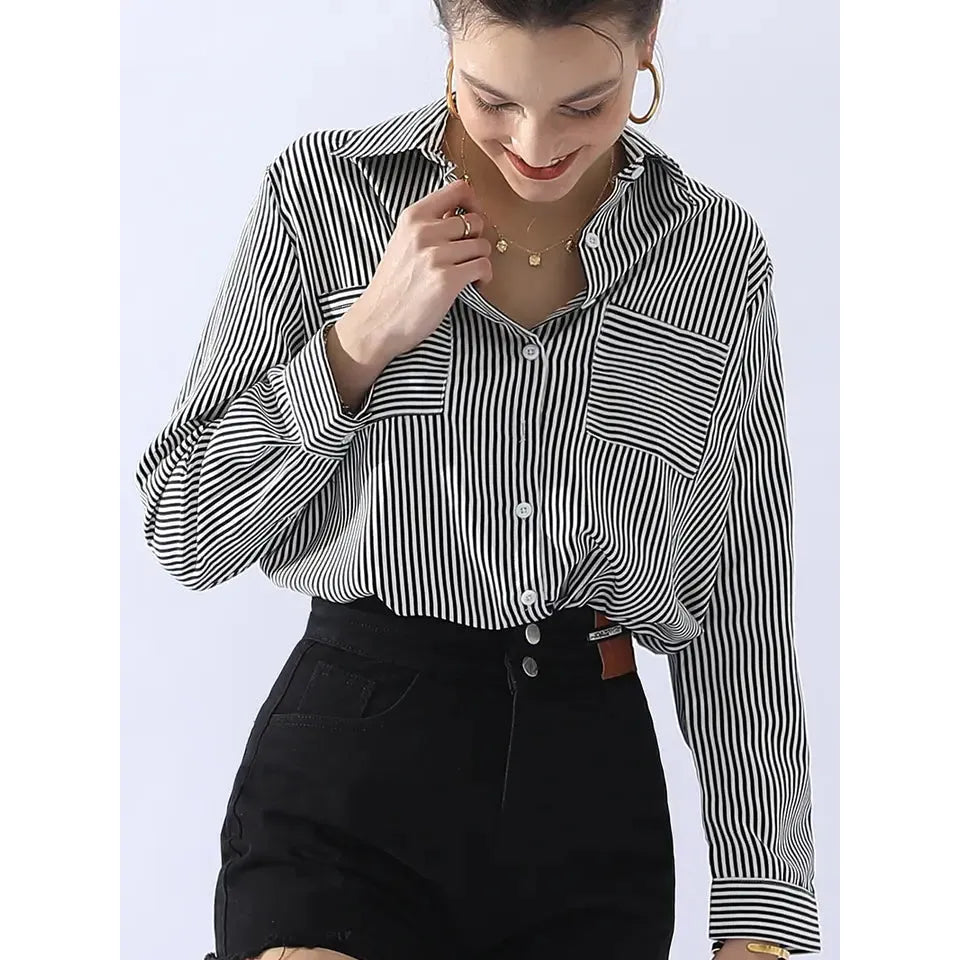 Candace Striped Collard Shirt | Swank Boutique