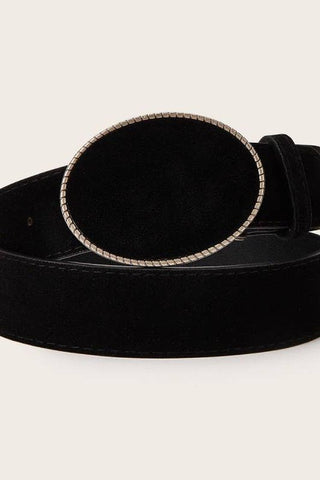 Western Oval Buckle Faux Leather & Leopard Belt | 40BT660 | Swank Boutique