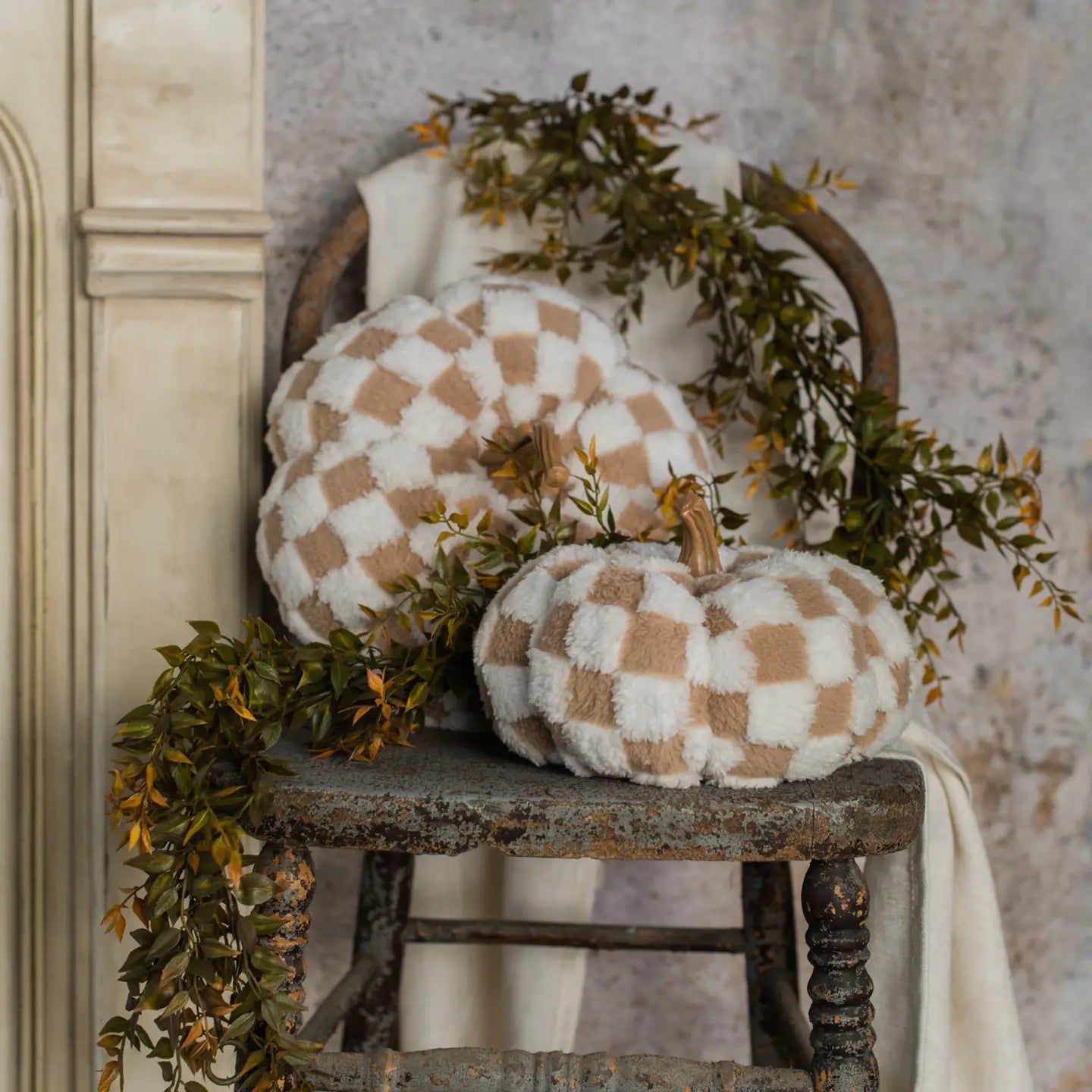 Brown & Cream Checkered Pumpkin | Swank Boutique