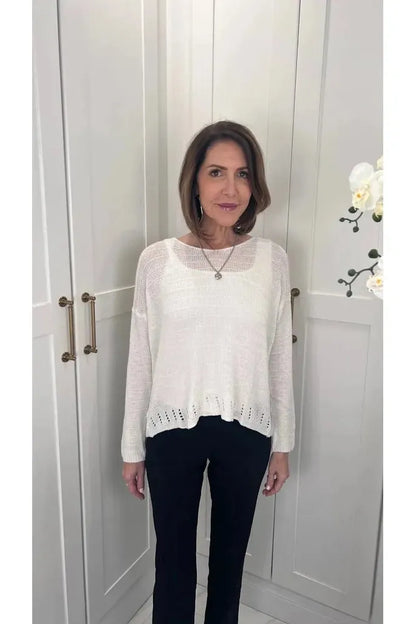 Cheryl White Linen Sweater