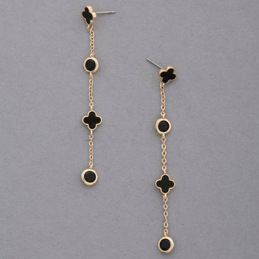 Clover Gold Black Earrings