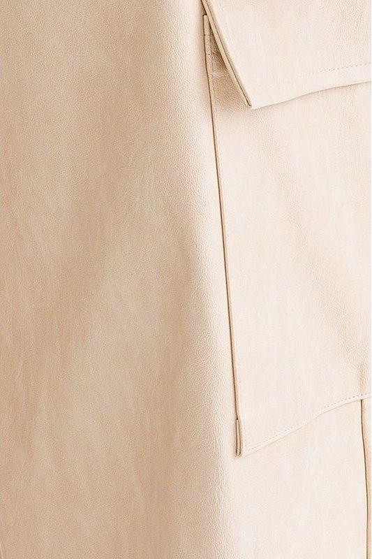 Faux Leather Cargo Pants - Cream | Swank Boutique