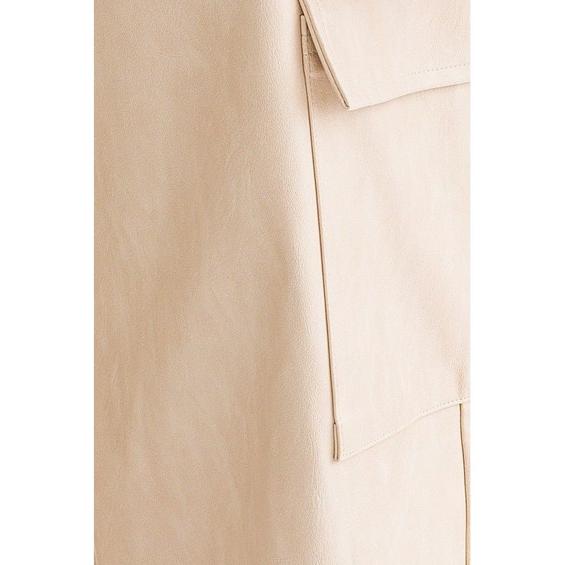 Faux Leather Cargo Pants - Cream | Swank Boutique